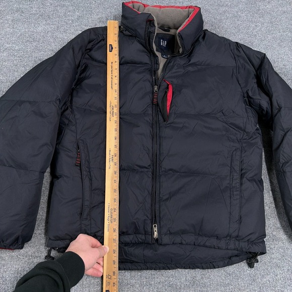 Vintage Gap Puffer Jacket Men Medium Black Down Ripstop Full Zip Hood Y2K - Picture 9 of 13